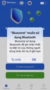 Chọn "ok" khi Bluezone muốn sử dụng Bluetooth