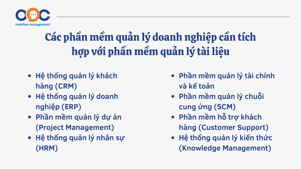 Các phần mềm quản lý doanh nghiệp cần tích hợp với phần mềm quản lý tài liệu