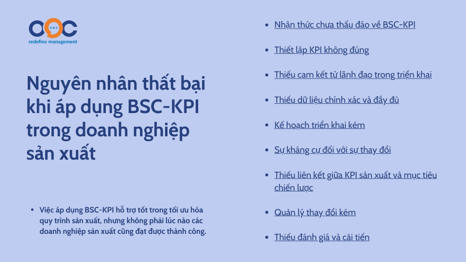 Nguyên nhân thất bại khi áp dụng BSC-KPI trong doanh nghiệp sản xuất